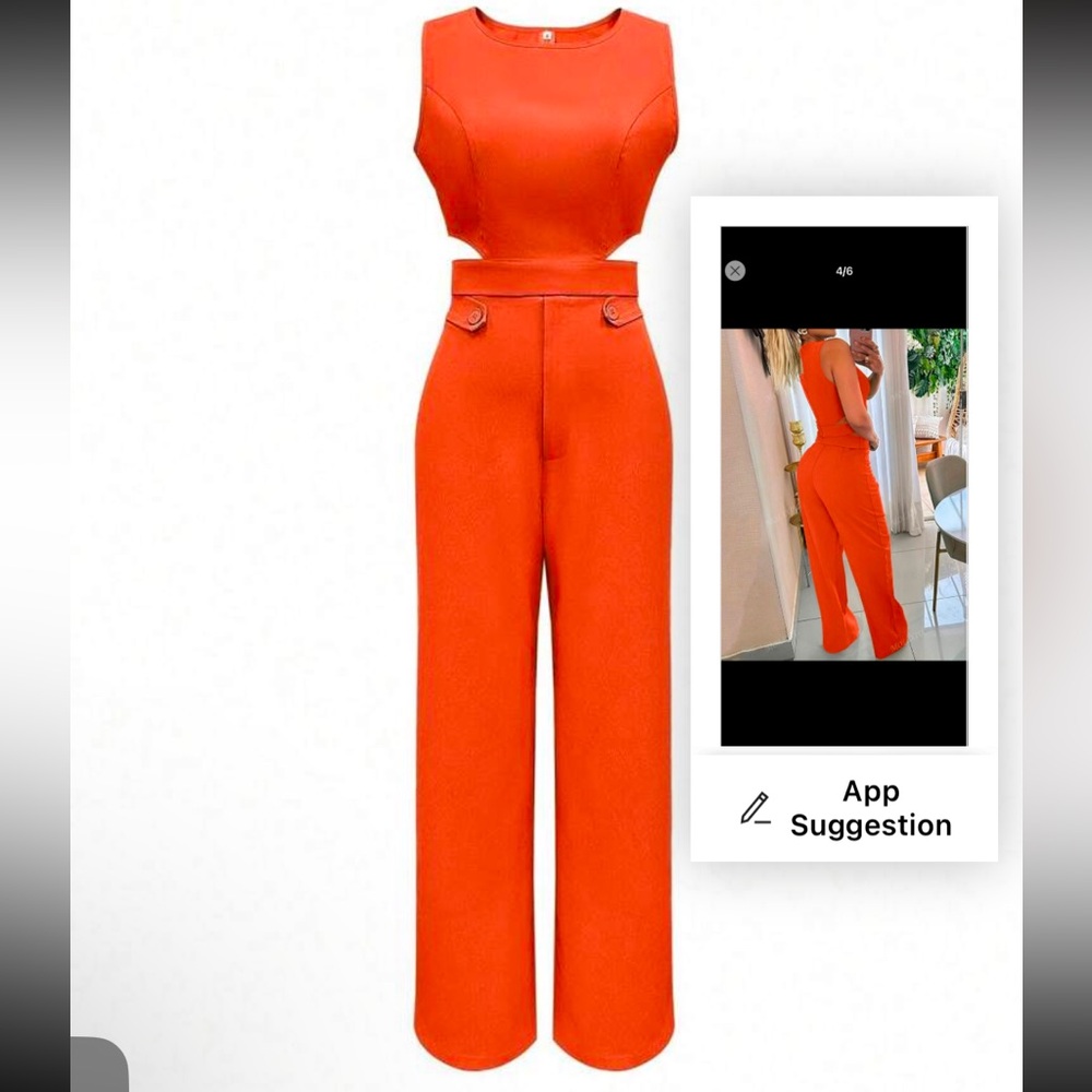 Women's Orange Two Piece Wide Leg Pants & Matching Cropped Top - Picture 3 of 3